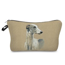 Personalized Oil Painting Greyhound Dog Prints Makeup Bag Portable Female Toilet - £45.57 GBP