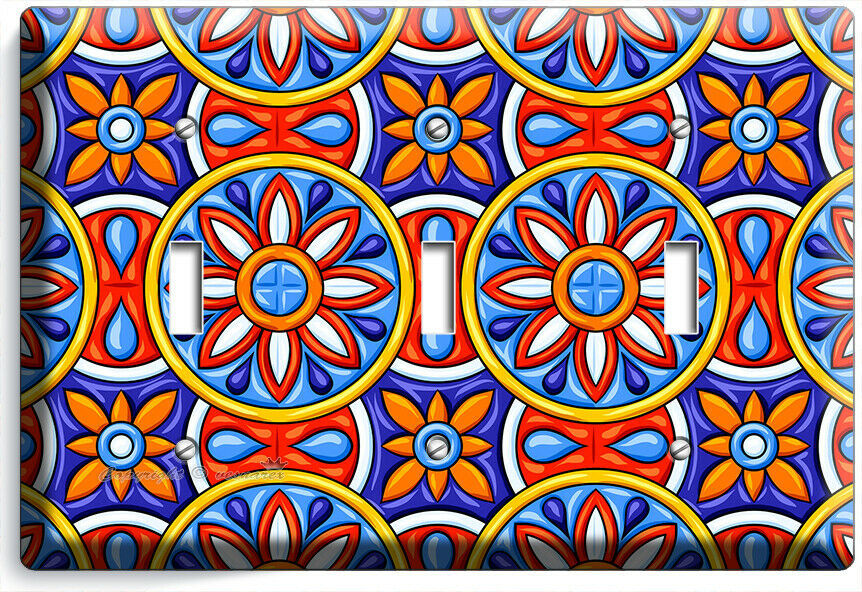 MEXICAN TALAVERA TILE LOOK 3 GANG LIGHT SWITCH PLATE KITCHEN FOLK ART ROOM DECOR