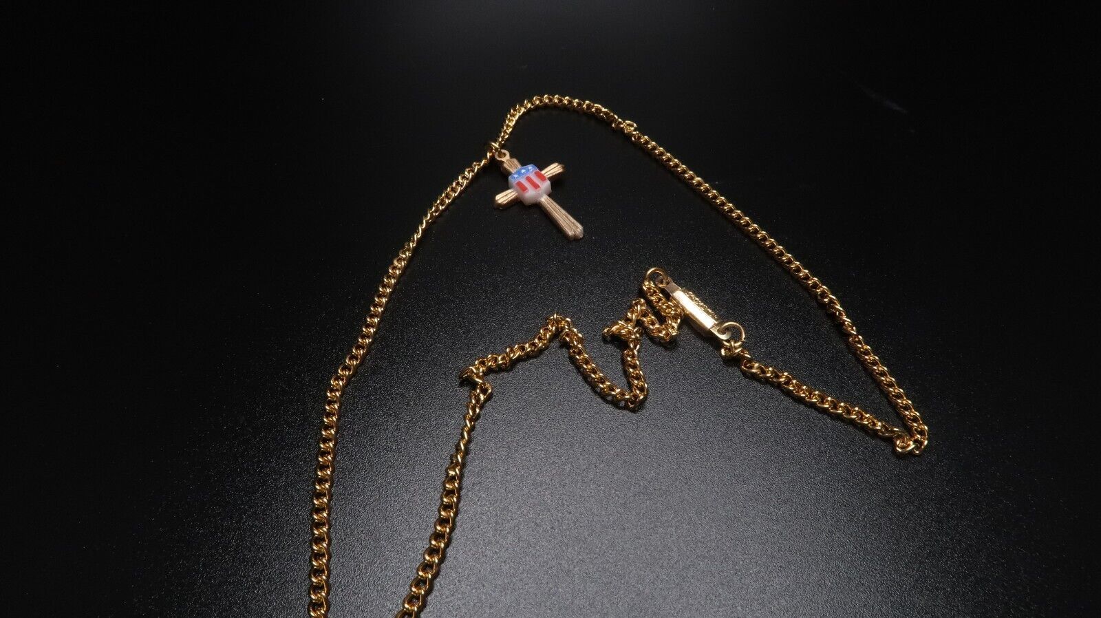 Primary image for Vintage 19  Plastic Stars and Bars Flag Cross Pendant Necklace