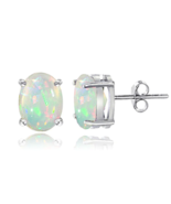 2.5 ct. Oval Opal Round Basket Stud Earrings in Solid Sterling Silver - $50.79