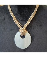Womens Amber White Seed Beads Round Disc Pendant Necklace with Lobster C... - $35.20 CAD