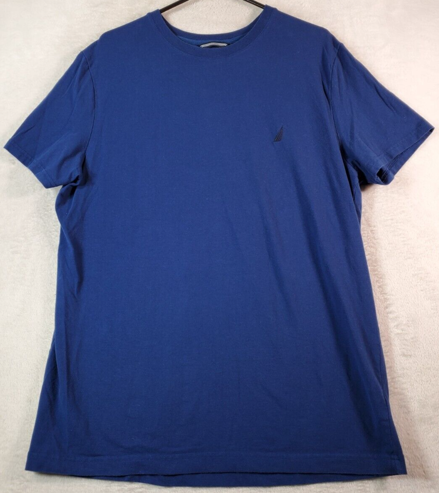 Nautica T Shirt Mens Large Navy Knit Cotton Short Casual Sleeve Round Ne... - $9.39