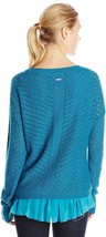 NWT New Womens L Prana Ellery Sweater Top Cotton Aqua Blue Layered LS Logo Soft - £99.39 GBP