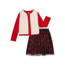 Wonder Nation  Faux Fur Vest, Long Sleeve Top Glitter Tulle Skirt Outfit... - $379.54 MXN