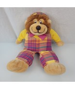 Vintage Stuffed Plush Teddy Bear Yellow Pink Blue Plaid Bow Tie Hat Cap 15&quot; - £46.73 GBP