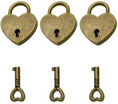 Hyamass 3pcs Vintage Antique Style Mini Heart Archaize Padlocks Key Lock... - £26.62 GBP