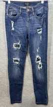 Judy Blue Womens Jeans 9/29 Distressed Skinny Fit Patched Blue Green Plaid - $442.57 MXN