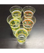 5 Vintage Libby Ring Striped Floral Drinking Glasses Flared Orange Green... - $39.55