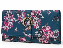 Time And Tru Women&#39;s Piper Filemaster Wallet Clutch Blue Floral Snap Clo... - £11.89 GBP