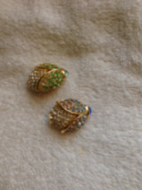 Ladybug pins-brooches 2 sparkly stoned in green &amp; blue - £15.81 GBP