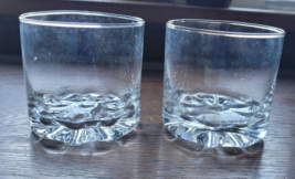 Lot Of 2 Clear Glass Juice Glasses Whiskey Decorative Bottom Bar Kitchen... - $9.99