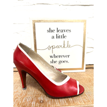 VTG RETRO Ottorino Bossi Italian Leather Pumps Red White Open Toe EU 38/... - $87.32