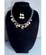 Vintage Costume Beaded Metal Gold Yellow Jewelry Necklace and Dangle Ear... - £7.57 GBP