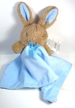 Brown bunny head blue plush lovey satin bow rattle NEW - $9.95