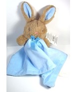 Brown bunny head blue plush lovey satin bow rattle NEW - £7.82 GBP