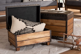 Sennet Rustic Dark Brown Faux Leather 2Pc Wood Storage Trunk Ottoman Set - $3,923.14 MXN