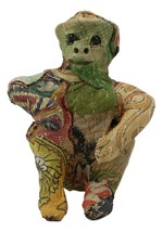 Sitting Jungle Monkey Hand Crafted Paper Mache In Colorful Sari Fabric F... - $19.99
