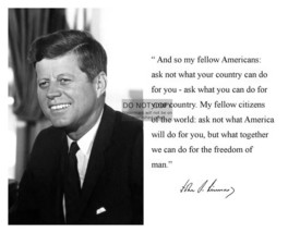 President John. F Kennedy &quot;Ask Not What Your Country Can Do&quot; Quote 8X10 Photo - £6.76 GBP