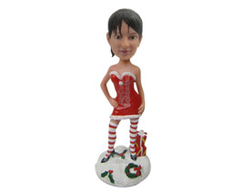 Custom Bobblehead Stylish Gal Wearing Sexy Santa Claus Outfit Ready For Christma - £70.21 GBP