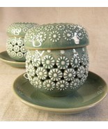 Set Of 2 Jade Green Chrysanthermum Celadon Koeran Tea Cups, LG Promotion... - $220.37