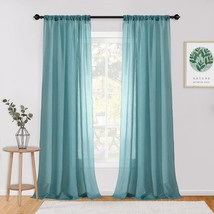 Mysky Home Crushed Voile Sheer Curtains For Living, 2 Panels, 51&quot; X 95&quot;, Teal - £31.59 GBP