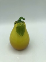 Glass Pear Blown Glass Art Glass Fruit Murano Style Paperweight 4" Tall Vintage - $12.16