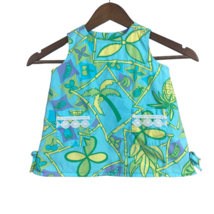 Lilly Pulitzer Dress Baby 18-24M Blue Tropical Palm Tree Fruit Crochet Pockets - £24.03 GBP