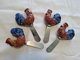 g56 Rooster Cheese Spreaders Stainless Blade Thanksgiving Set Of 4 - £9.46 GBP