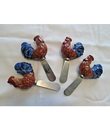 g56 ROOSTER CHEESE SPREADERS STAINLESS BLADE Thanksgiving SET of 4 - £9.32 GBP