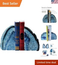Heavy-Duty Polished Blue Agate Bookends - Decorative Geode for Home &amp; Of... - $57.00