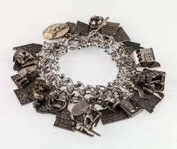 Sterling Silver American West Charm Bracelet w/ 31 Total Charms 7.5&quot; 116.8 g - £803.76 GBP