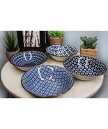 Made In Japan Pack Of 4 Geometry Blue White Pattern Ceramic Rice Meal So... - $673.13 MXN