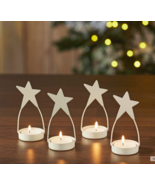 Farmhouse White Finish Set Four Star Candle Holders Christmas Holiday Decor - $29.05