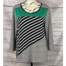Chicos 2 Stripe Tee Shirt Womens L 12 Scoop Neck Zenergy 3/4 Sleeves Soft - $13.50