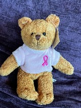 Avon Breast Cancer Crusade Brown Plush Small Teddy Bear w Pink Velvet Shirt Stuf - £7.46 GBP