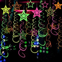 54 Pieces Uv Hanging Swirl Paper Neon Star Garlands Neon Streamers Glow Party Su - $15.99