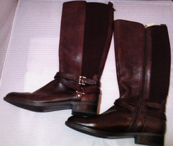 Tommy Hilfiger Brown Boots Zipper Leather? Elastic Back Top of Calf High... - $24.50