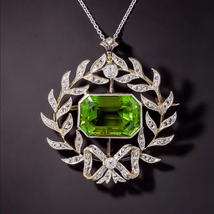Edwardian Peridot &amp; Diamond Wreath Necklace/Brooch, Engagement Brooch 925 Silver - £174.74 GBP