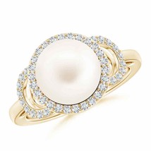 ANGARA Freshwater Pearl Halo Ring with Diamonds 14K Solid Gold (AA, 10mm) - $1,043.10