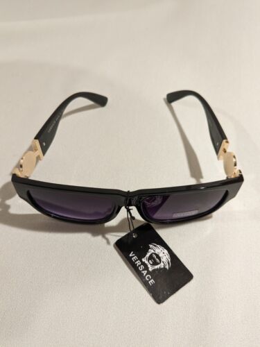 Black Gold Unisex Sunglasses Rectangle Purple Lens Composite Frame Tags NRFP - $48.50