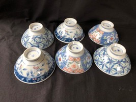 Ensemble De 6 Ancien Chinois Porcelaine Bol Marquée Bas + Bleu Anneau - £99.78 GBP