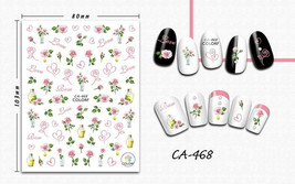 Nail art 3D stickers decal pink rose with bud hearts green leaves love CA468 - £2.54 GBP