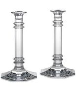 Reed &amp; Barton Crystal Tempo Pillar Candlesticks Pair Octagonal Base Clea... - $59.00