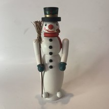 Wood Snow Man Taper Candle Holder Figurine Seasonal Decoration 9.5 Inch Tall - £6.39 GBP