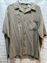 Caribbean Pineapple logo Men&#39;s 100% silk button front shirt XL brown stitched - £11.72 GBP