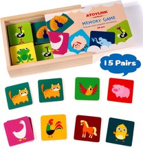 Matching Memory Game for Kids 3 and Up 30pcs Cute Animal Wooden Memory Card Matc - £22.07 GBP