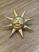 Vintage Gold Tone Celestial Sun Brooch Pin Estate Jewelry Find KG JD - $14.85