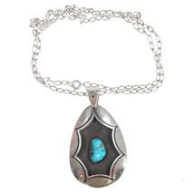 Large Vintage Navajo Sterling and turquoise pendant on link necklace - $222.75