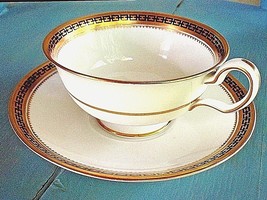 Spode Copeland&#39;s Tea Cup &amp; SAUCER~White/Blue/Gold~Early Art Deco R436 c1901 - £55.95 GBP
