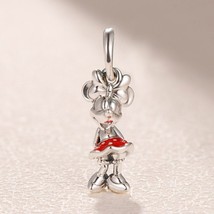 925 Sterling Silver Disney Minnie’s Polka Dots Dangle Charm With Enamel - £12.46 GBP